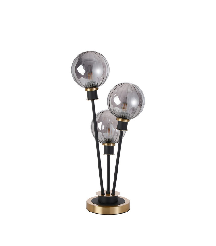Placid Table Lamp Touch Switch 3 Light E14 15cm Round Segment Glass Shade Brass Smoke Plated Satin Black-4