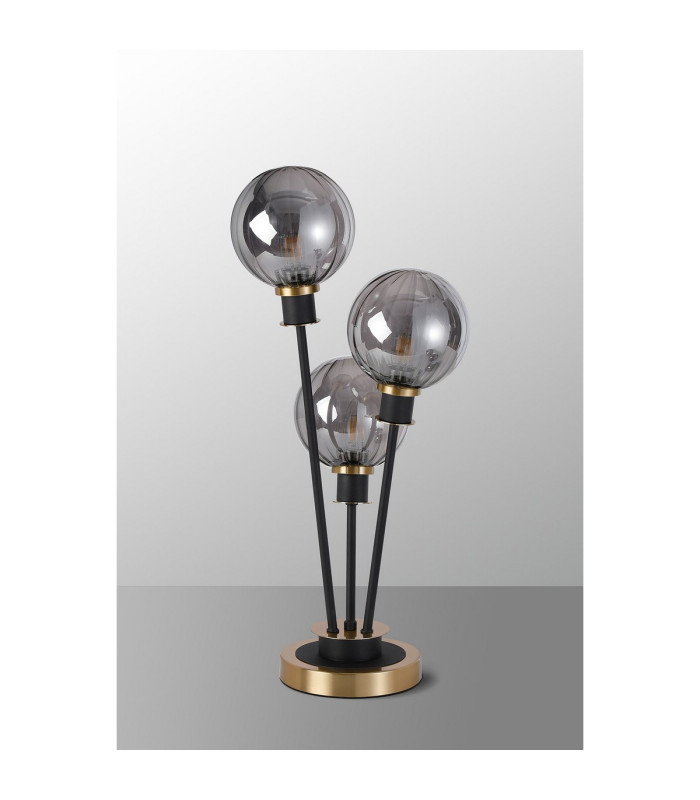 Placid Table Lamp Touch Switch 3 Light E14 15cm Round Segment Glass Shade Brass Smoke Plated Satin Black-8