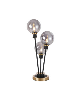 Placid Table Lamp Touch Switch 3 Light E14 15cm Round Glass Shade Brass Smoke Plated Satin Black-1