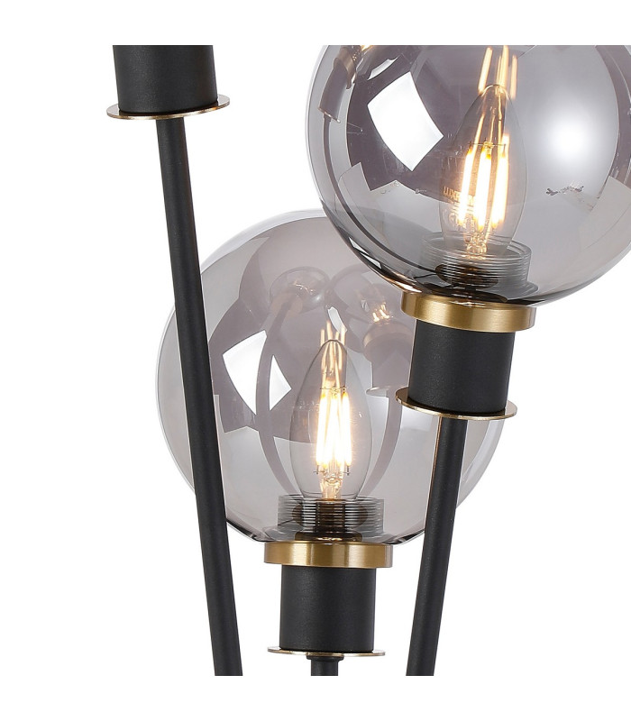 Placid Table Lamp Touch Switch 3 Light E14 15cm Round Glass Shade Brass Smoke Plated Satin Black-6