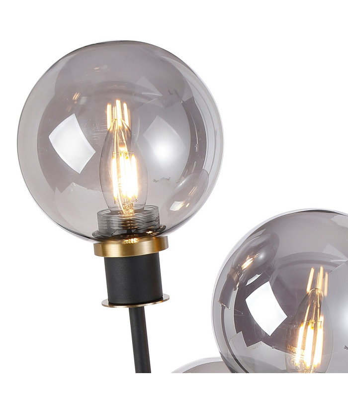 Placid Table Lamp Touch Switch 3 Light E14 15cm Round Glass Shade Brass Smoke Plated Satin Black-7
