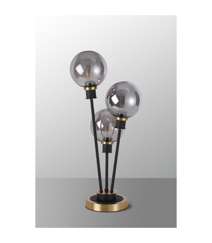 Placid Table Lamp Touch Switch 3 Light E14 15cm Round Glass Shade Brass Smoke Plated Satin Black-8