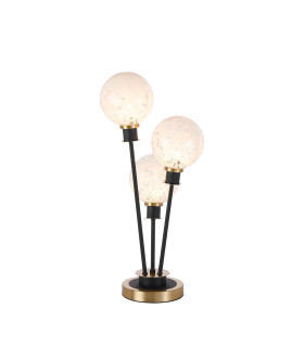 Placid Table Lamp Touch Switch 3 Light E14 15cm Round Speckled Glass Shade Brass White Satin Black-1