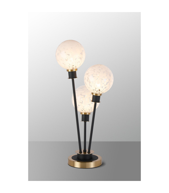 Placid Table Lamp Touch Switch 3 Light E14 15cm Round Speckled Glass Shade Brass White Satin Black-3