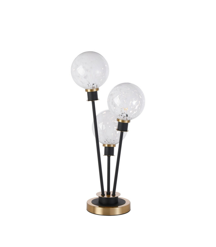 Placid Table Lamp Touch Switch 3 Light E14 15cm Round Speckled Glass Shade Brass White Satin Black-4