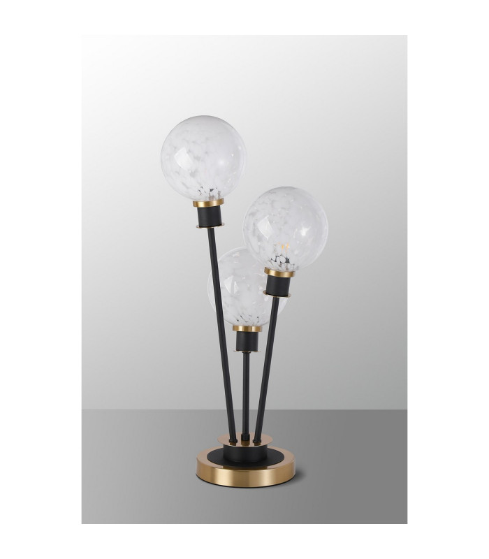 Placid Table Lamp Touch Switch 3 Light E14 15cm Round Speckled Glass Shade Brass White Satin Black-8