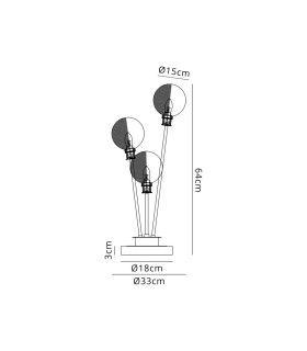 Placid Table Lamp Touch Switch 3x E14 15cm Round Textured Smooth / Ribbed Glass Shade Brass Smoke Plated Satin Black-2