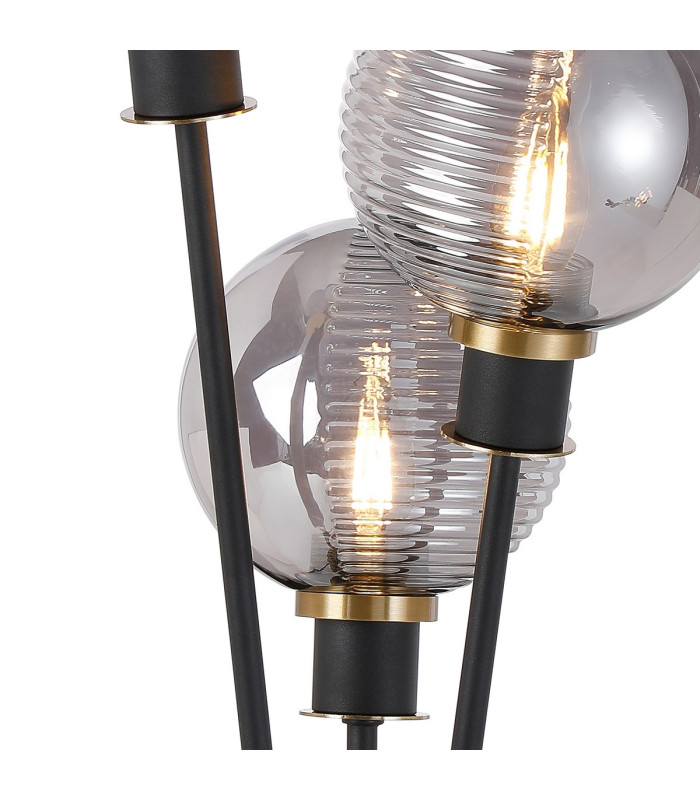 Placid Table Lamp Touch Switch 3x E14 15cm Round Textured Smooth / Ribbed Glass Shade Brass Smoke Plated Satin Black-6