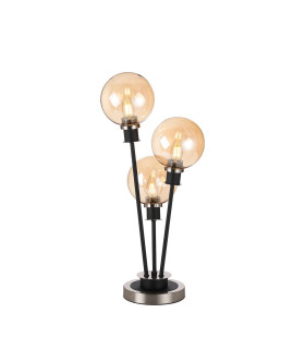 Placid Table Lamp Touch Switch 3 Light E14 15cm Round Glass Shade Satin Nickel Amber Plated Satin Black-1