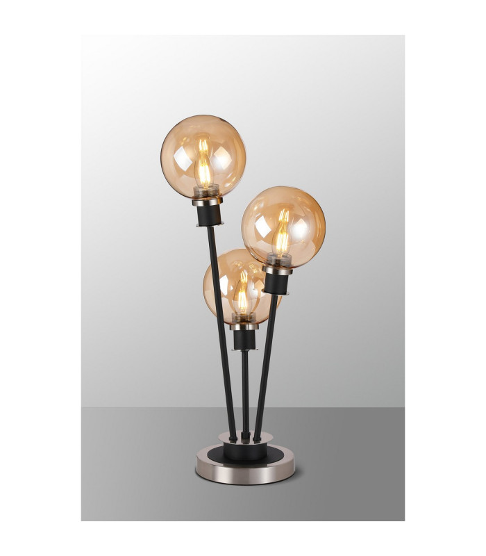 Placid Table Lamp Touch Switch 3 Light E14 15cm Round Glass Shade Satin Nickel Amber Plated Satin Black-3