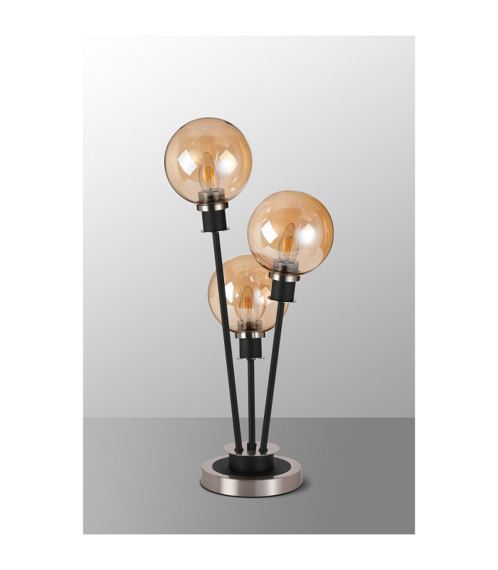 Placid Table Lamp Touch Switch 3 Light E14 15cm Round Glass Shade Satin Nickel Amber Plated Satin Black-8