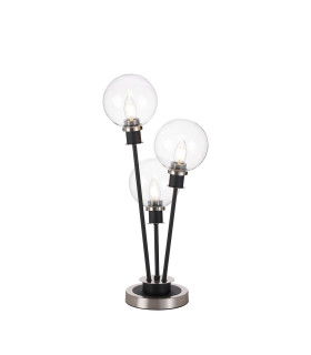 Placid Table Lamp Touch Switch 3 Light E14 15cm Round Glass Shade Satin Nickel Clear Satin Black-1