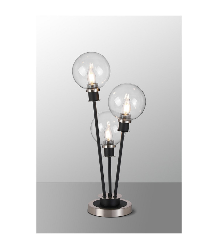 Placid Table Lamp Touch Switch 3 Light E14 15cm Round Glass Shade Satin Nickel Clear Satin Black-3