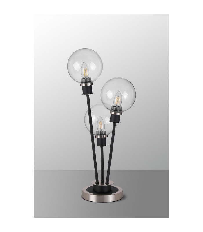 Placid Table Lamp Touch Switch 3 Light E14 15cm Round Glass Shade Satin Nickel Clear Satin Black-8