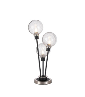 Placid Table Lamp Touch Switch 3 Light E14 15cm Round Crackled Glass Shade Satin Nickel Clear Satin Black-1