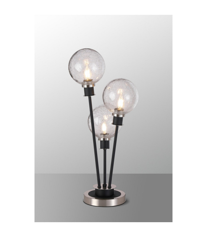 Placid Table Lamp Touch Switch 3 Light E14 15cm Round Crackled Glass Shade Satin Nickel Clear Satin Black-3