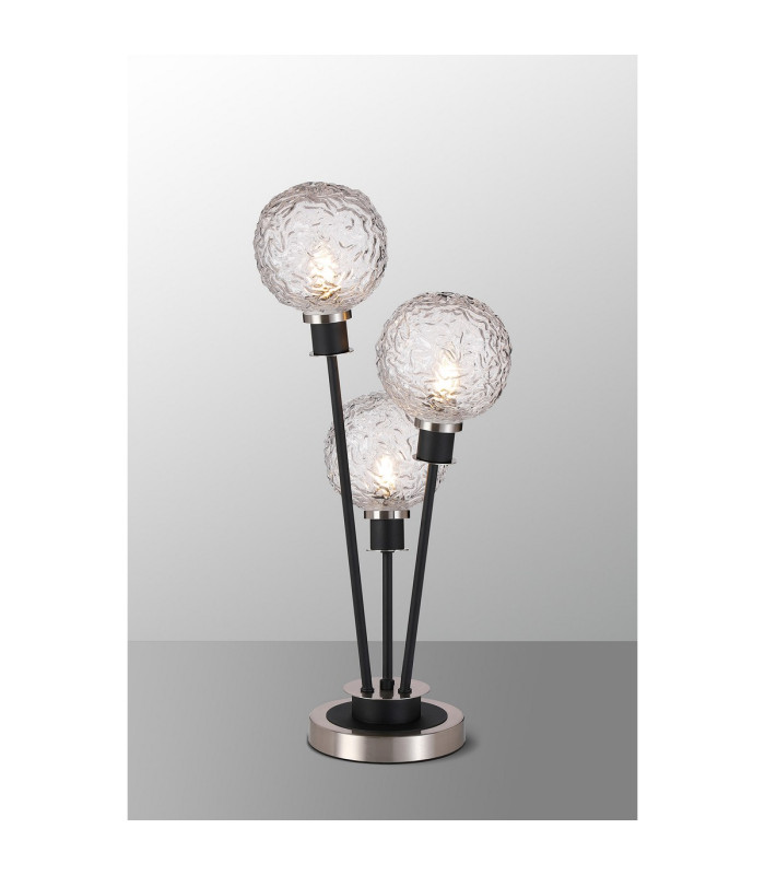 Placid Table Lamp Touch Switch 3 Light E14 15cm Round Textured Crumple Glass Shade Satin Nickel Clear Satin Black-3