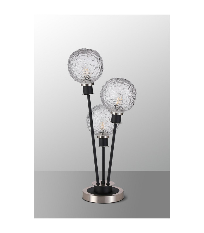 Placid Table Lamp Touch Switch 3 Light E14 15cm Round Textured Crumple Glass Shade Satin Nickel Clear Satin Black-8