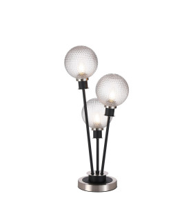 Placid Table Lamp Touch Switch 3x E14 15cm Round Textured Diamond Pattern Glass Shade Satin Nickel Clear Satin Black-1