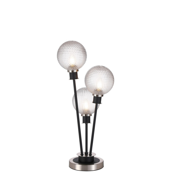 Placid Table Lamp Touch Switch 3x E14 15cm Round Textured Diamond Pattern Glass Shade Satin Nickel Clear Satin Black-1