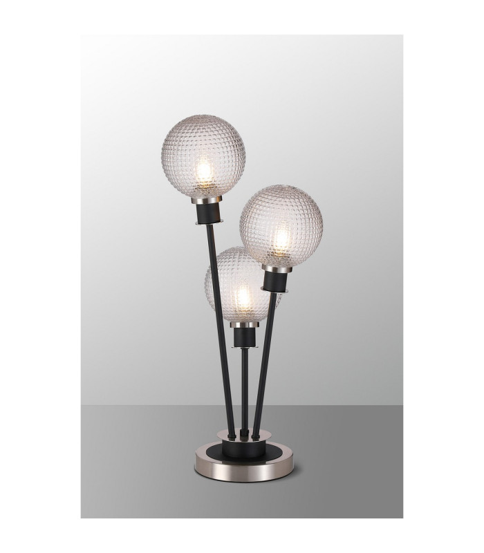 Placid Table Lamp Touch Switch 3x E14 15cm Round Textured Diamond Pattern Glass Shade Satin Nickel Clear Satin Black-3