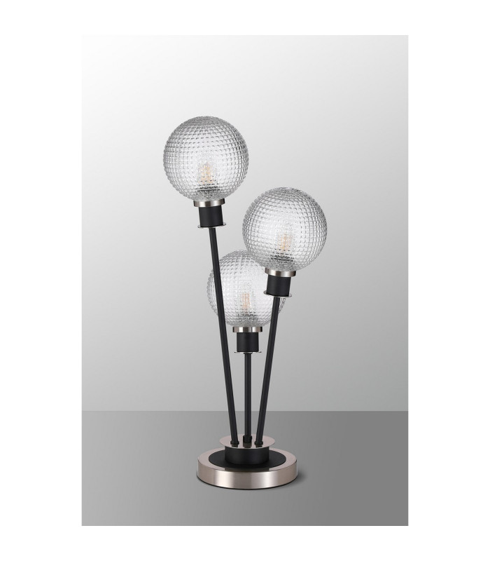 Placid Table Lamp Touch Switch 3x E14 15cm Round Textured Diamond Pattern Glass Shade Satin Nickel Clear Satin Black-8