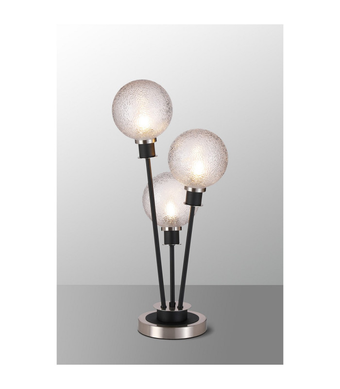 Placid Table Lamp Touch Switch 3 Light E14 15cm Round Dimpled Glass Shade Satin Nickel Clear Satin Black-3