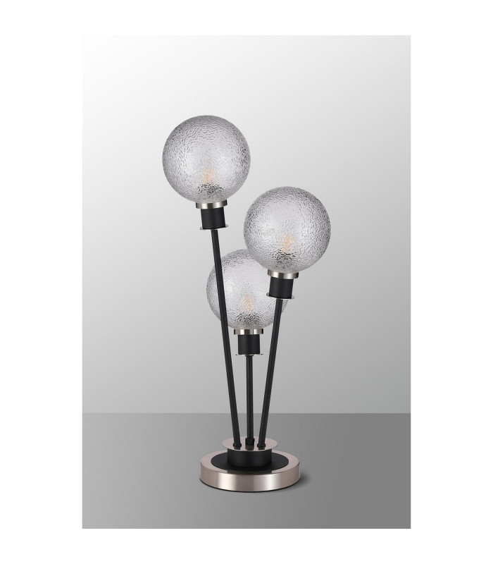 Placid Table Lamp Touch Switch 3 Light E14 15cm Round Dimpled Glass Shade Satin Nickel Clear Satin Black-8
