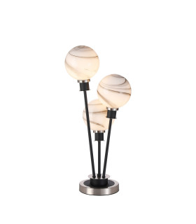 Placid Table Lamp Touch Switch 3 Light E14 15cm Round Marble Effect Glass Shade Satin Nickel White Satin Black-1