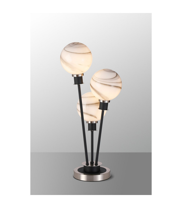 Placid Table Lamp Touch Switch 3 Light E14 15cm Round Marble Effect Glass Shade Satin Nickel White Satin Black-3