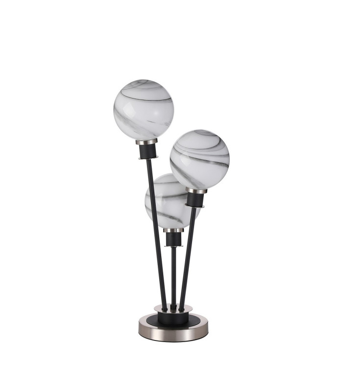 Placid Table Lamp Touch Switch 3 Light E14 15cm Round Marble Effect Glass Shade Satin Nickel White Satin Black-4