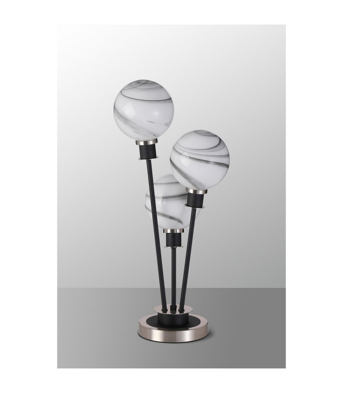 Placid Table Lamp Touch Switch 3 Light E14 15cm Round Marble Effect Glass Shade Satin Nickel White Satin Black-8