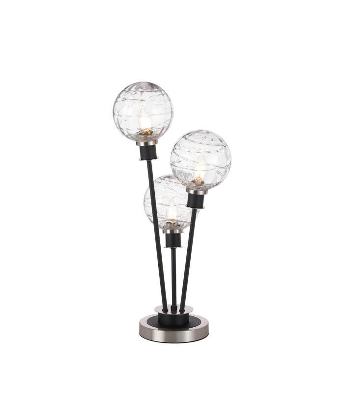Placid Table Lamp Touch Switch 3 Light E14 15cm Round Textured Melting Glass Shade Satin Nickel Clear Satin Black-1