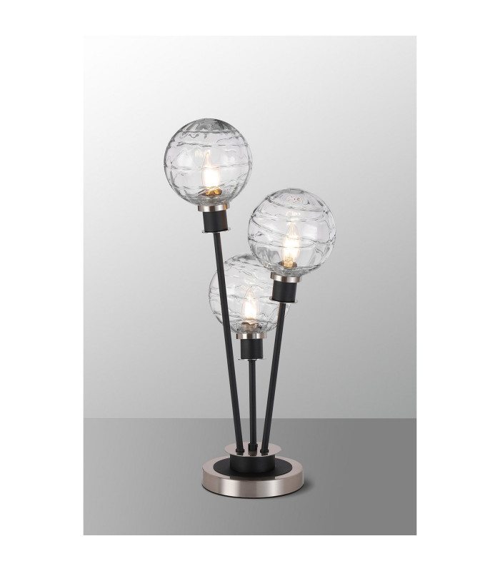 Placid Table Lamp Touch Switch 3 Light E14 15cm Round Textured Melting Glass Shade Satin Nickel Clear Satin Black-3