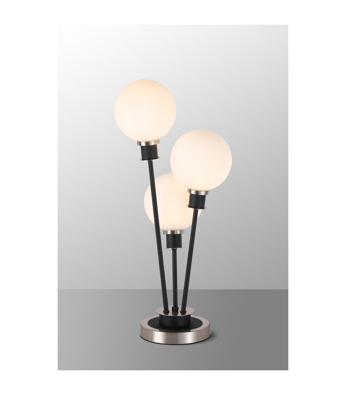 Placid Table Lamp Touch Switch 3 Light E14 15cm Round Glass Shade Satin Nickel Opal Satin Black-3