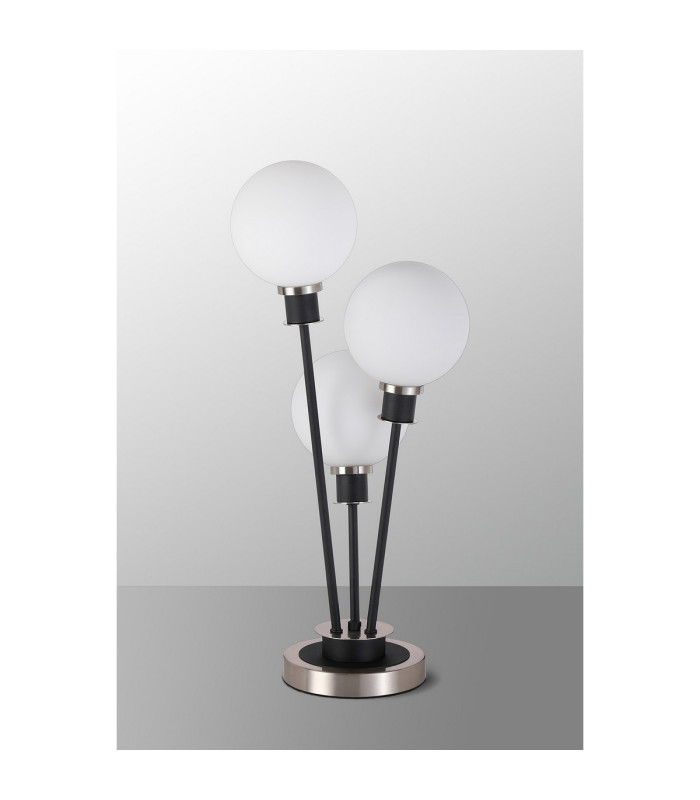 Placid Table Lamp Touch Switch 3 Light E14 15cm Round Glass Shade Satin Nickel Opal Satin Black-8