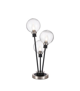 Placid Table Lamp Touch Switch 3 Light E14 15cm Round Ribbed Glass Shade Satin Nickel Clear Satin Black-1