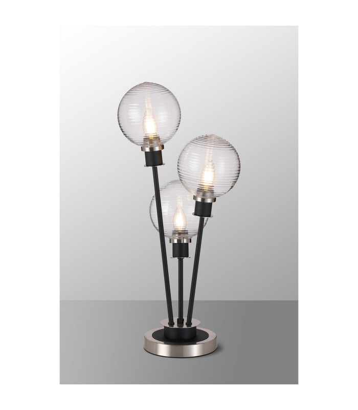 Placid Table Lamp Touch Switch 3 Light E14 15cm Round Ribbed Glass Shade Satin Nickel Clear Satin Black-3