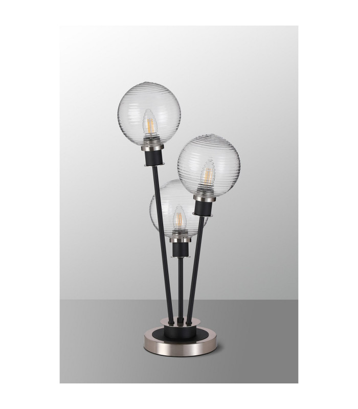 Placid Table Lamp Touch Switch 3 Light E14 15cm Round Ribbed Glass Shade Satin Nickel Clear Satin Black-8