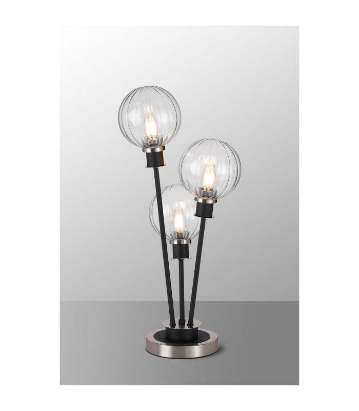 Placid Table Lamp Touch Switch 3 Light E14 15cm Round Segment Glass Shade Satin Nickel Clear Satin Black-3