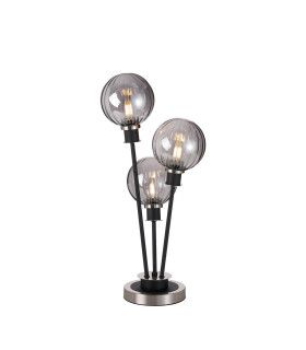 Placid Table Lamp Touch Switch 3 Light E14 15cm Round Segment Glass Shade Satin Nickel Smoke Plated Satin Black-1