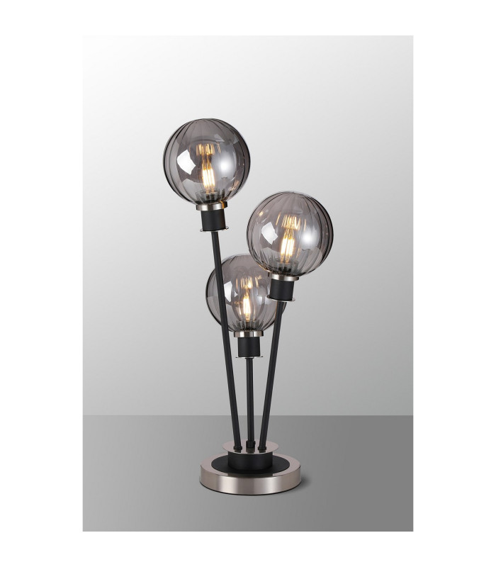 Placid Table Lamp Touch Switch 3 Light E14 15cm Round Segment Glass Shade Satin Nickel Smoke Plated Satin Black-3