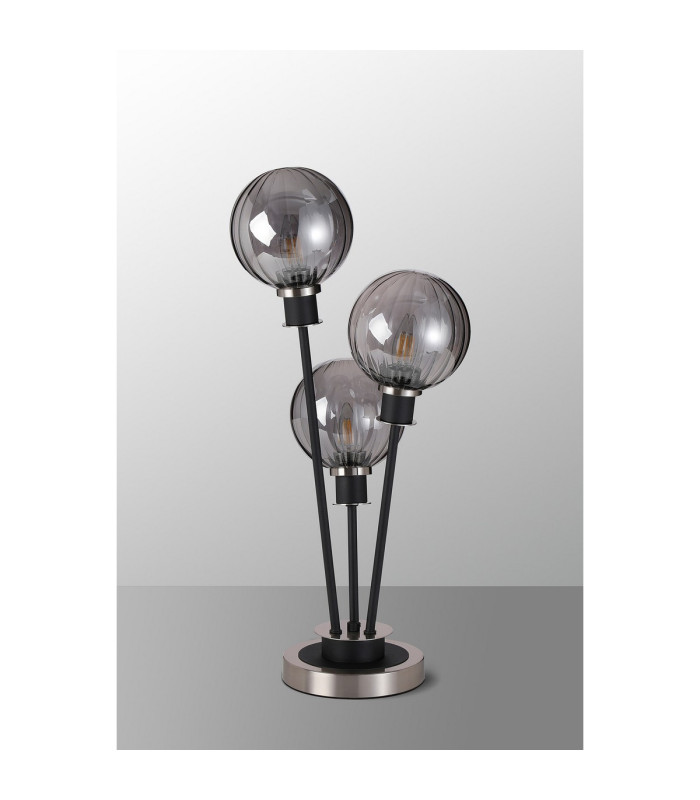 Placid Table Lamp Touch Switch 3 Light E14 15cm Round Segment Glass Shade Satin Nickel Smoke Plated Satin Black-8