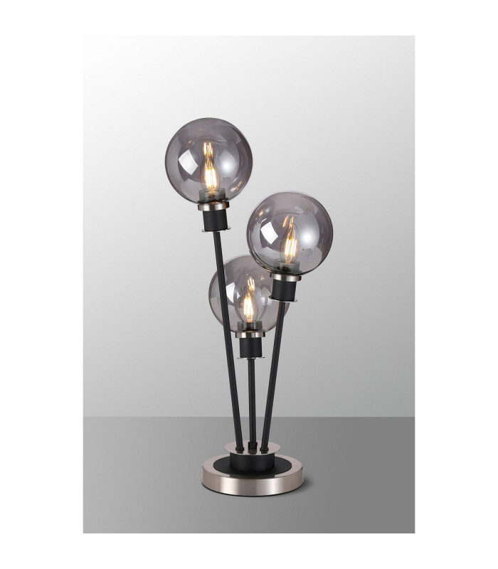 Placid Table Lamp Touch Switch 3 Light E14 15cm Round Glass Shade Satin Nickel Smoke Plated Satin Black-3
