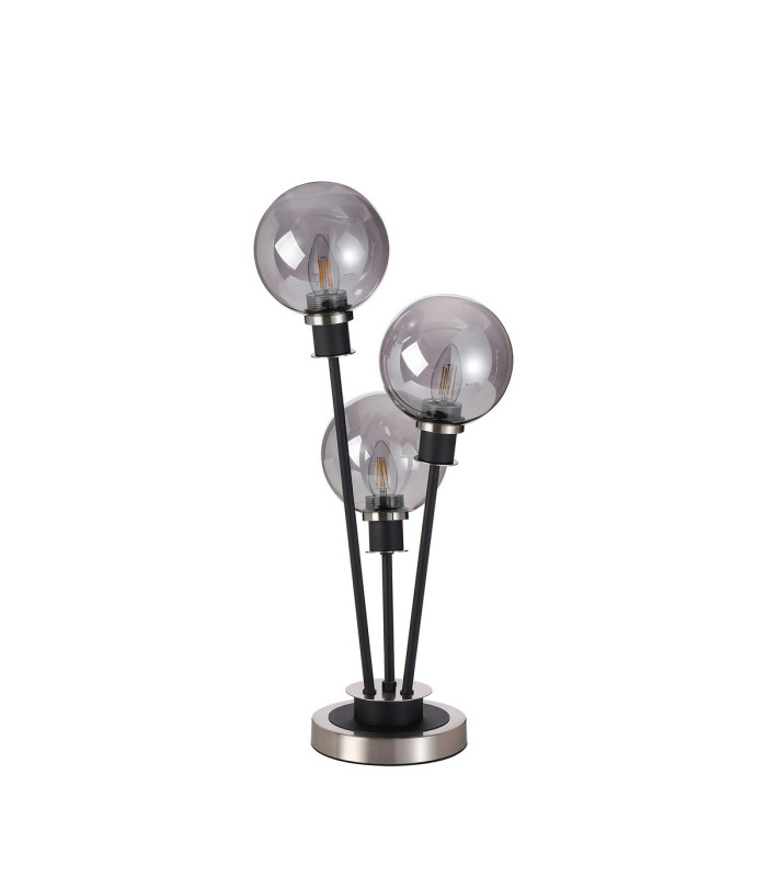 Placid Table Lamp Touch Switch 3 Light E14 15cm Round Glass Shade Satin Nickel Smoke Plated Satin Black-4