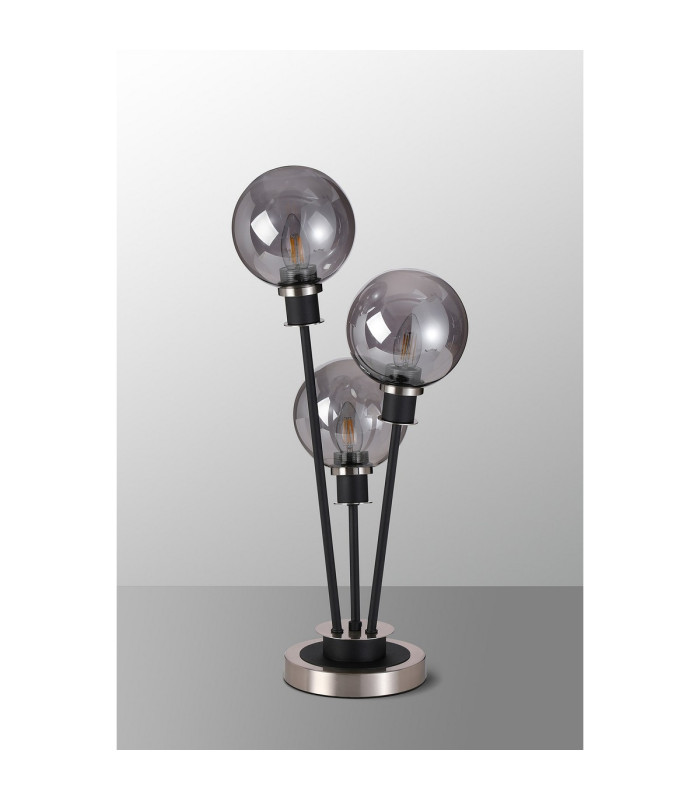 Placid Table Lamp Touch Switch 3 Light E14 15cm Round Glass Shade Satin Nickel Smoke Plated Satin Black-8