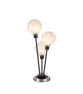 Placid Table Lamp Touch Switch 3 Light E14 15cm Round Speckled Glass Shade Satin Nickel White Satin Black-1