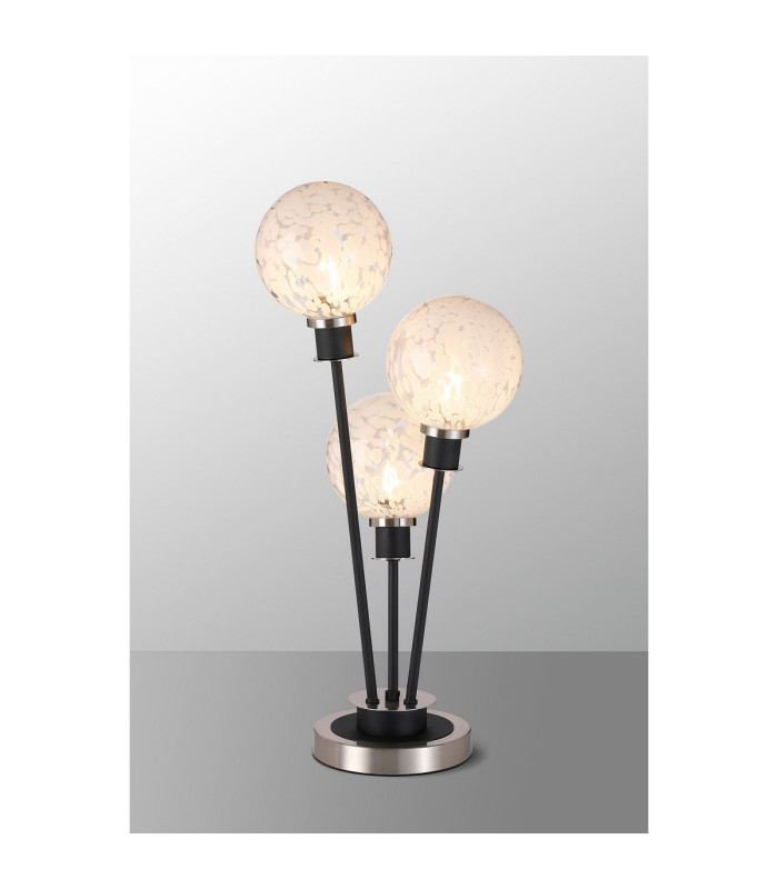 Placid Table Lamp Touch Switch 3 Light E14 15cm Round Speckled Glass Shade Satin Nickel White Satin Black-3