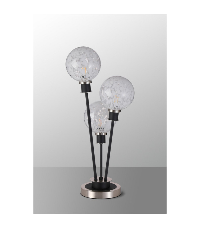 Placid Table Lamp Touch Switch 3 Light E14 15cm Round Speckled Glass Shade Satin Nickel White Satin Black-8