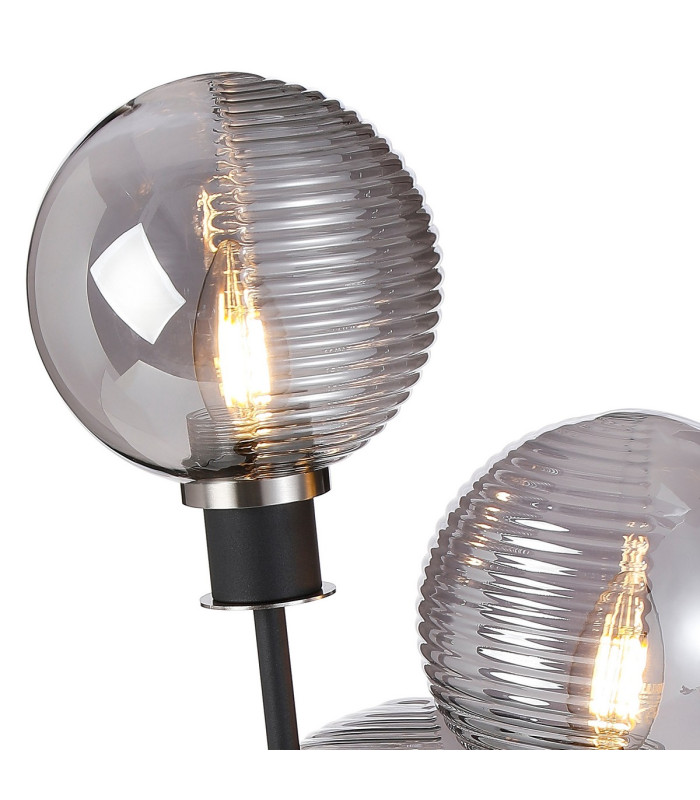 Placid Table Lamp Touch Switch 3x E14 15cm Round Texture Smooth/Ribbed Glass Shade Satin Nickel